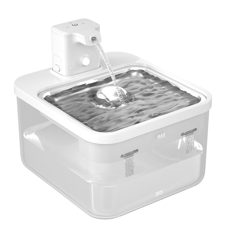 White Cat Water Fountain with Stainless Steel Water Tray