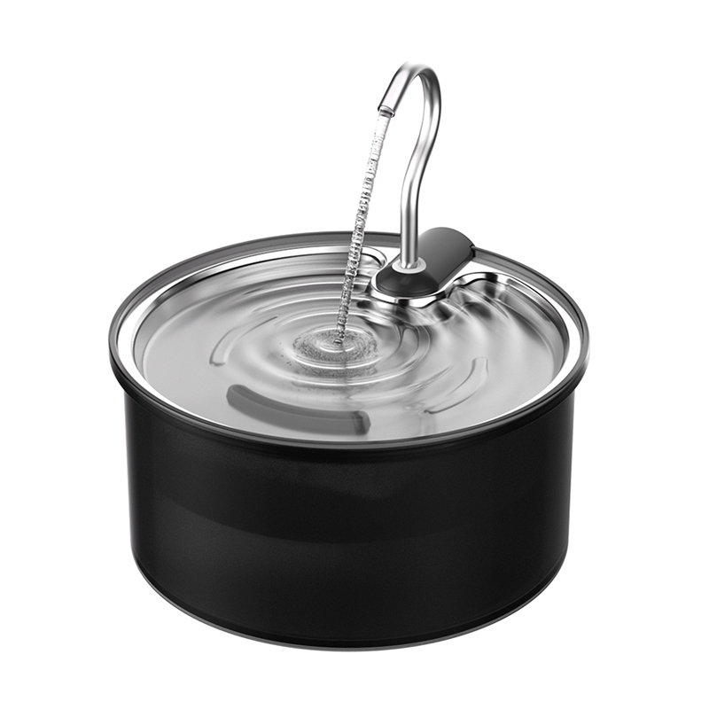 Black Body Cat Water Fountain with Stainless Steel Drinking Tray